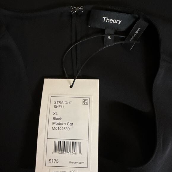 Theory Women’s Sleeveless Straight Shell Blouse Black Stretch Silk, NWT Size XL - Picture 9 of 10